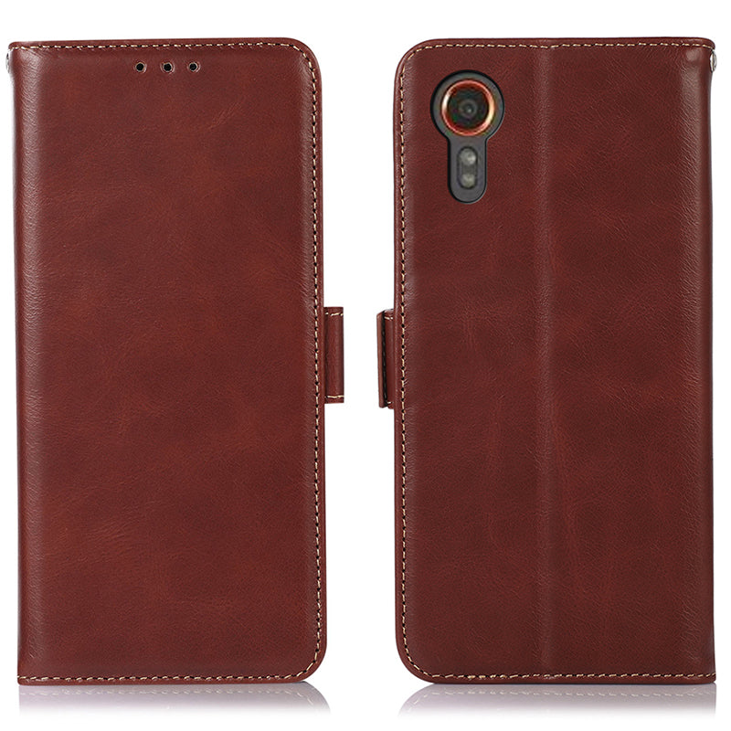 For Samsung Galaxy Xcover7 Wallet Phone Case Genuine Cow Leather RFID Blocking - Black
