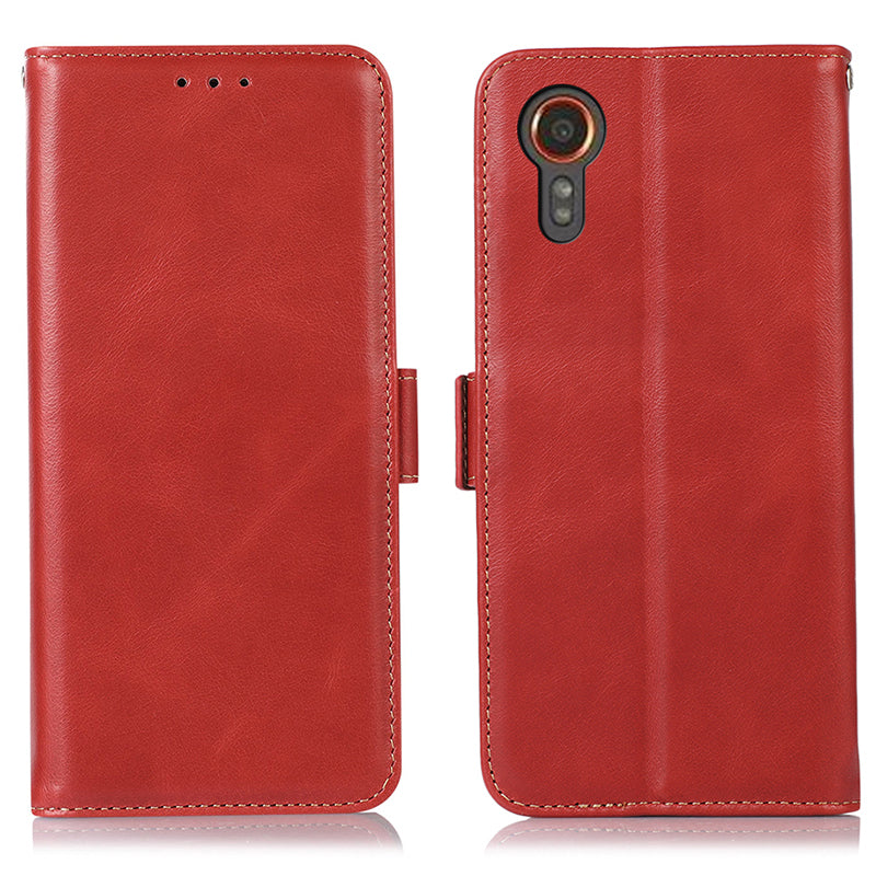 For Samsung Galaxy Xcover7 Wallet Phone Case Genuine Cow Leather RFID Blocking - Black