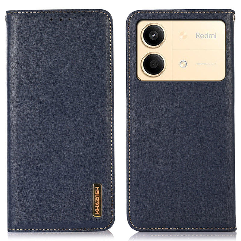 KHAZNEH For Xiaomi Redmi Note 13R Pro 5G Phone Case Genuine Cow Leather RFID Blocking - Black