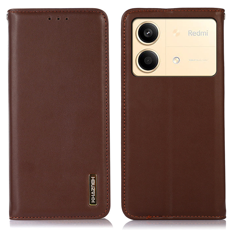 KHAZNEH For Xiaomi Redmi Note 13R Pro 5G Phone Case Genuine Cow Leather RFID Blocking - Black