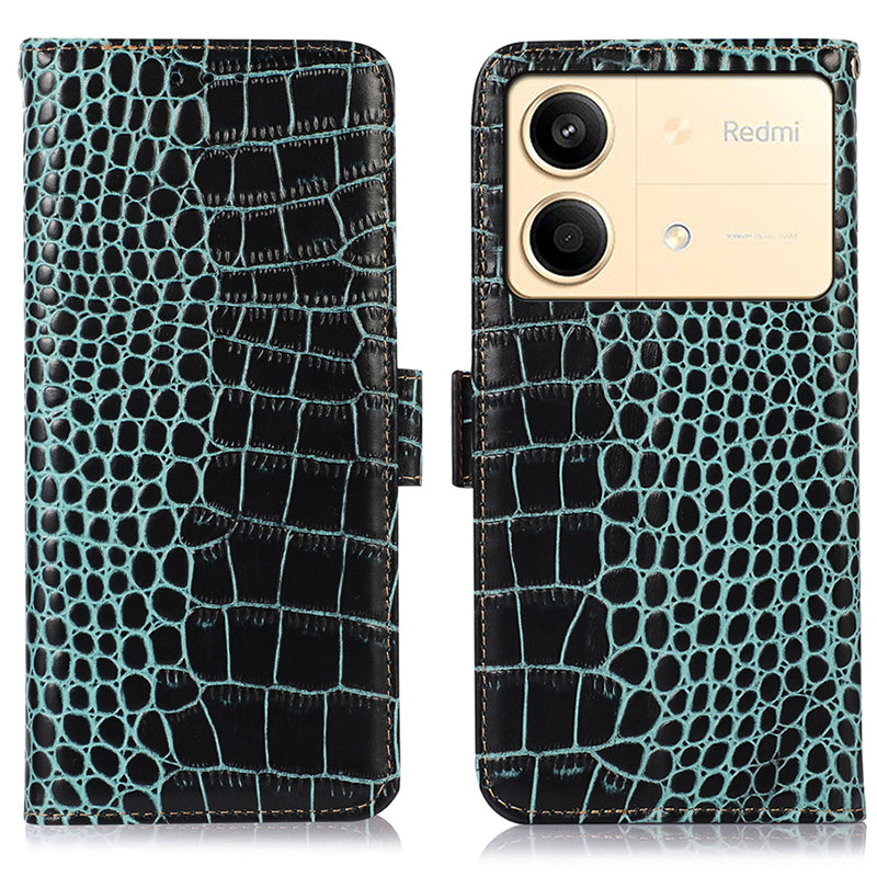For Xiaomi Redmi Note 13R Pro 5G Phone Case Genuine Cow Leather Cover with Wallet Stand - Black