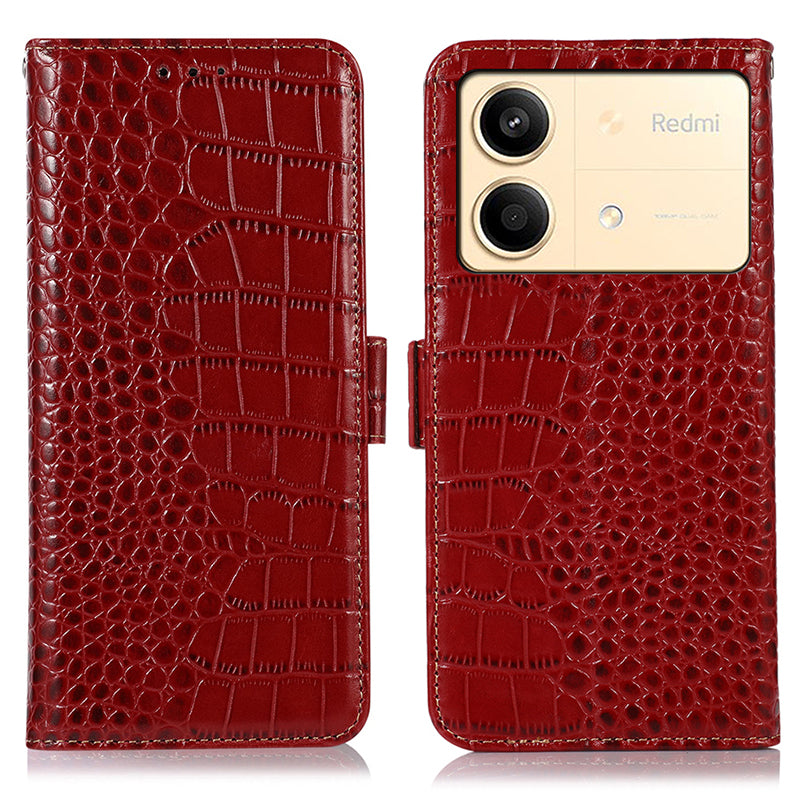 For Xiaomi Redmi Note 13R Pro 5G Phone Case Genuine Cow Leather Cover with Wallet Stand - Black