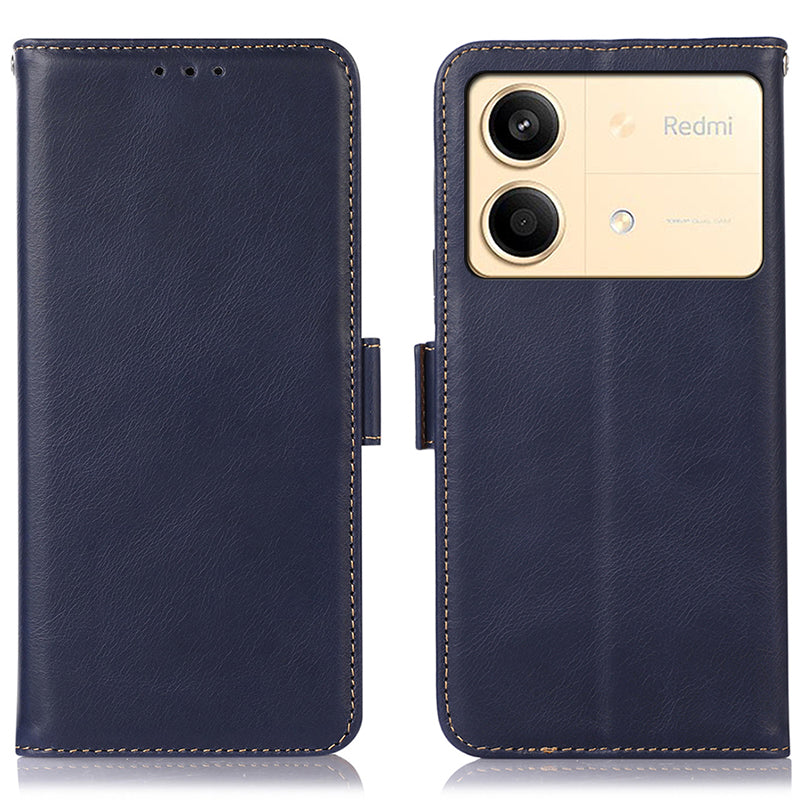 For Xiaomi Redmi Note 13R Pro 5G Genuine Cow Leather Case RFID Blocking Wallet Cover - Black