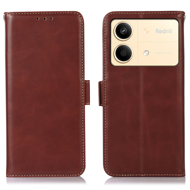 For Xiaomi Redmi Note 13R Pro 5G Genuine Cow Leather Case RFID Blocking Wallet Cover - Black
