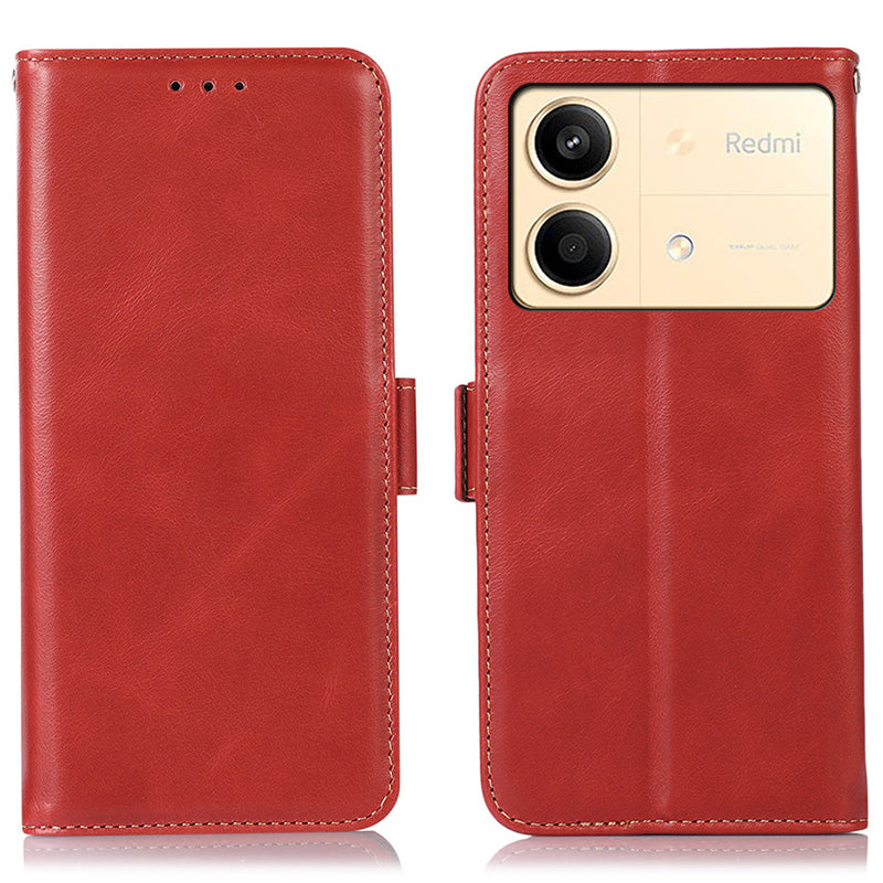 For Xiaomi Redmi Note 13R Pro 5G Genuine Cow Leather Case RFID Blocking Wallet Cover - Black