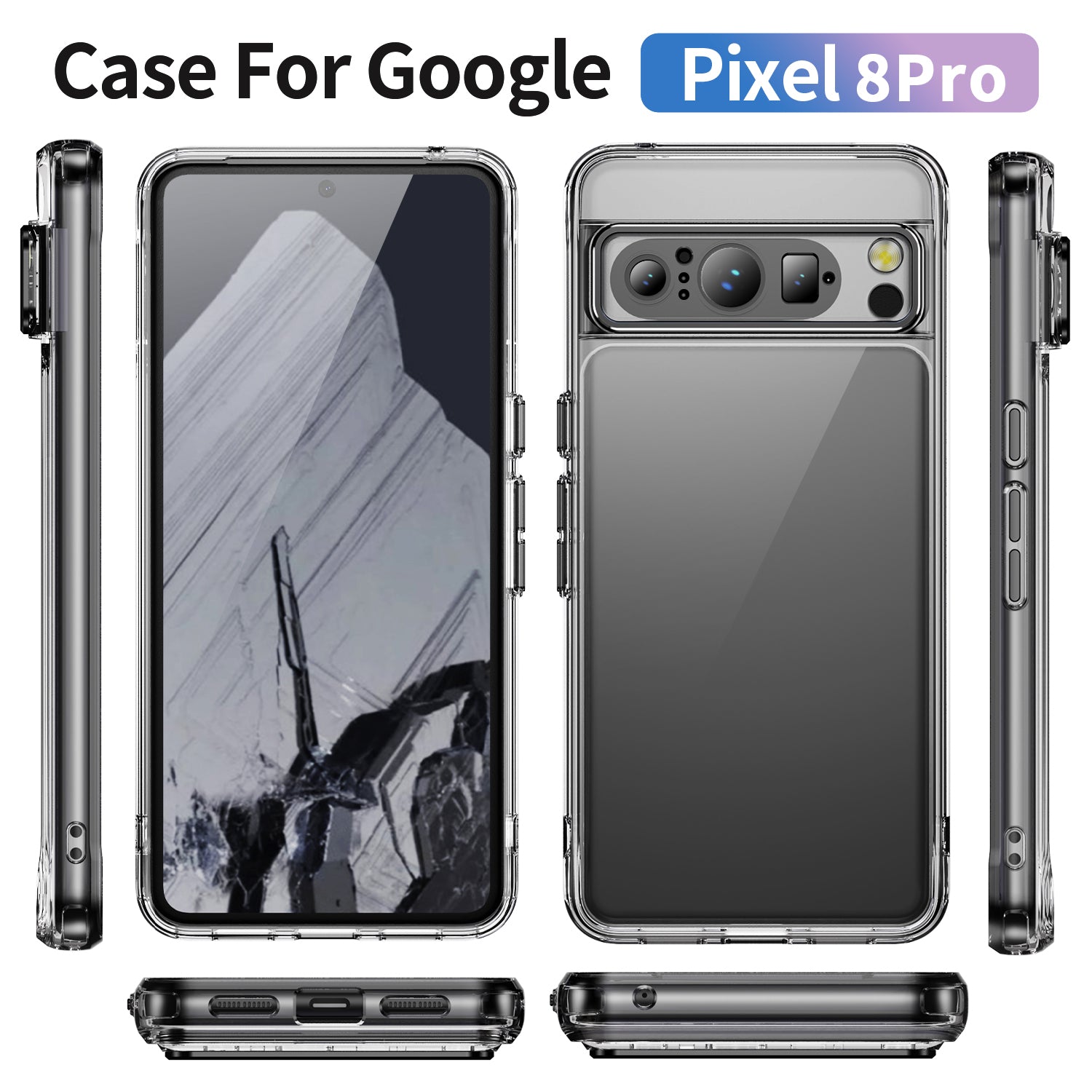 YSM For Google Pixel 8 Pro Acrylic+TPU Case Metal Precise Lens Cutout Phone Shell - Black