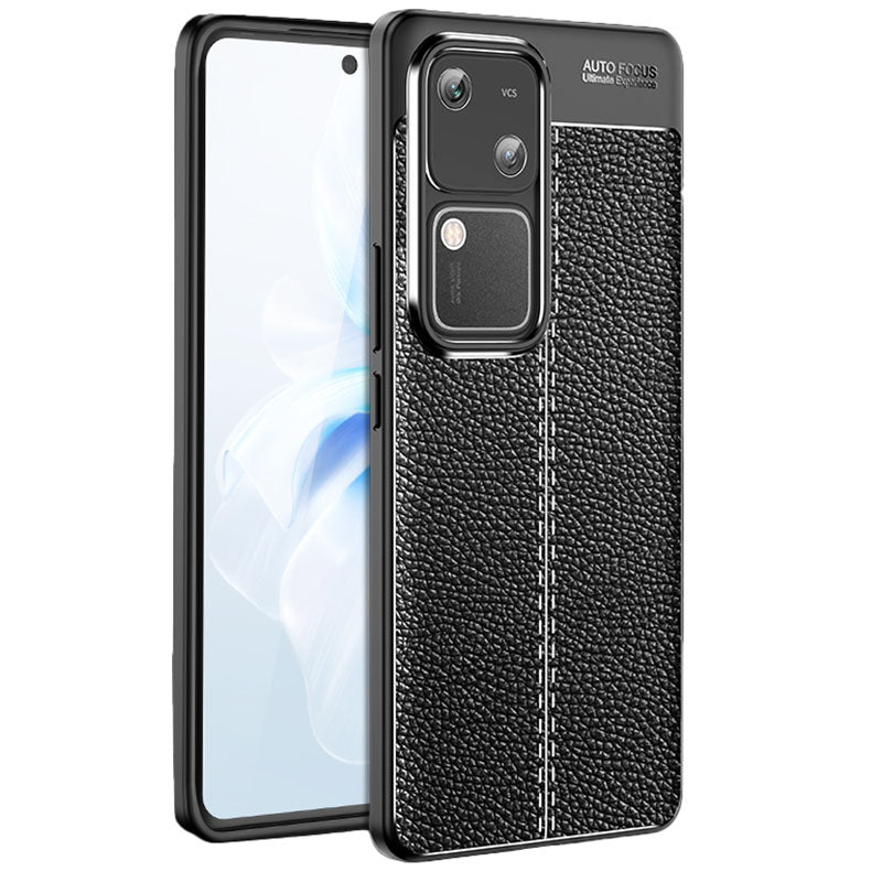 For vivo S18 5G Case Litchi Texture Flexible TPU Phone Protective Cover - Black