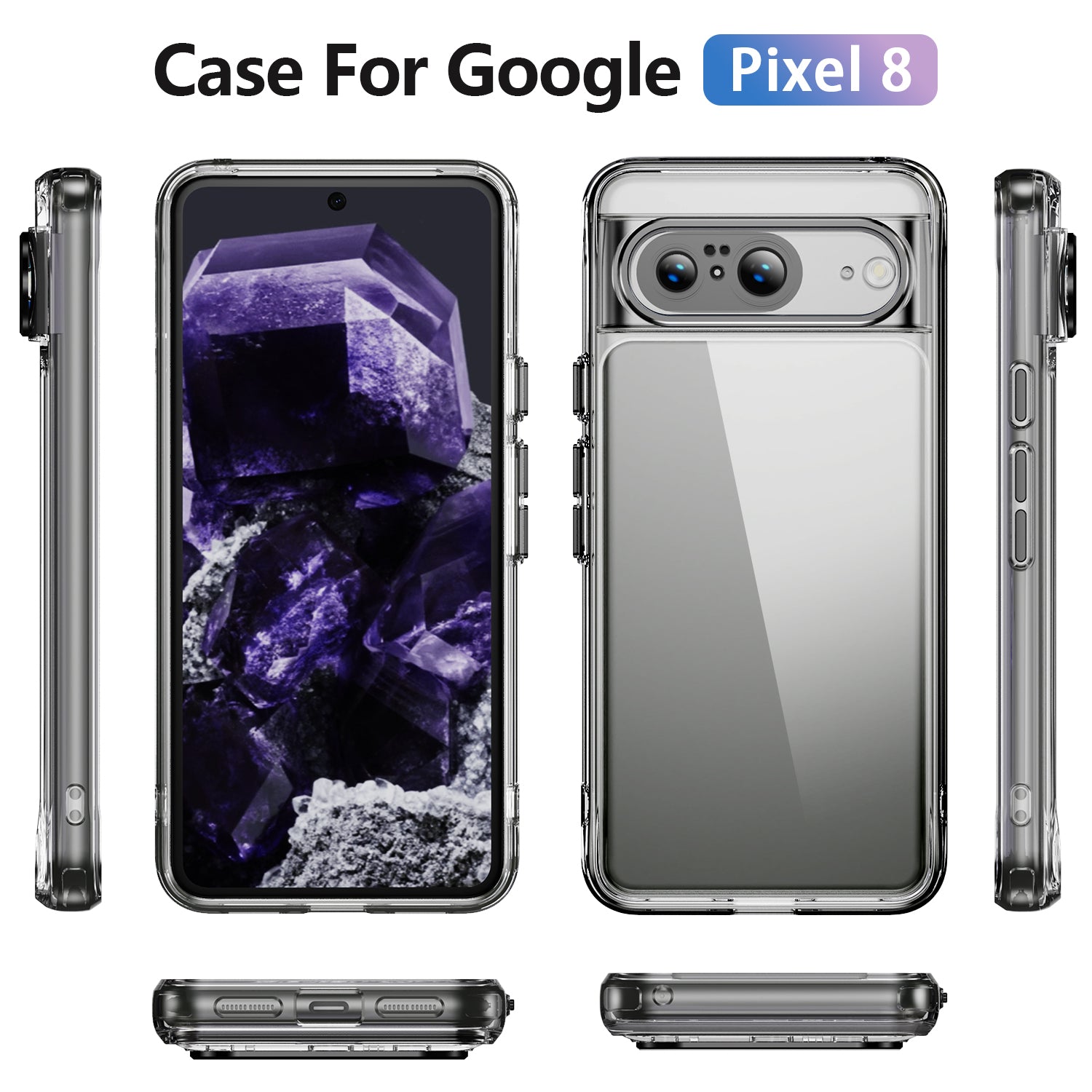 YSM For Google Pixel 8 Phone Case Metal+Acrylic+TPU Precise Lens Cutout Mobile Phone Cover - Black