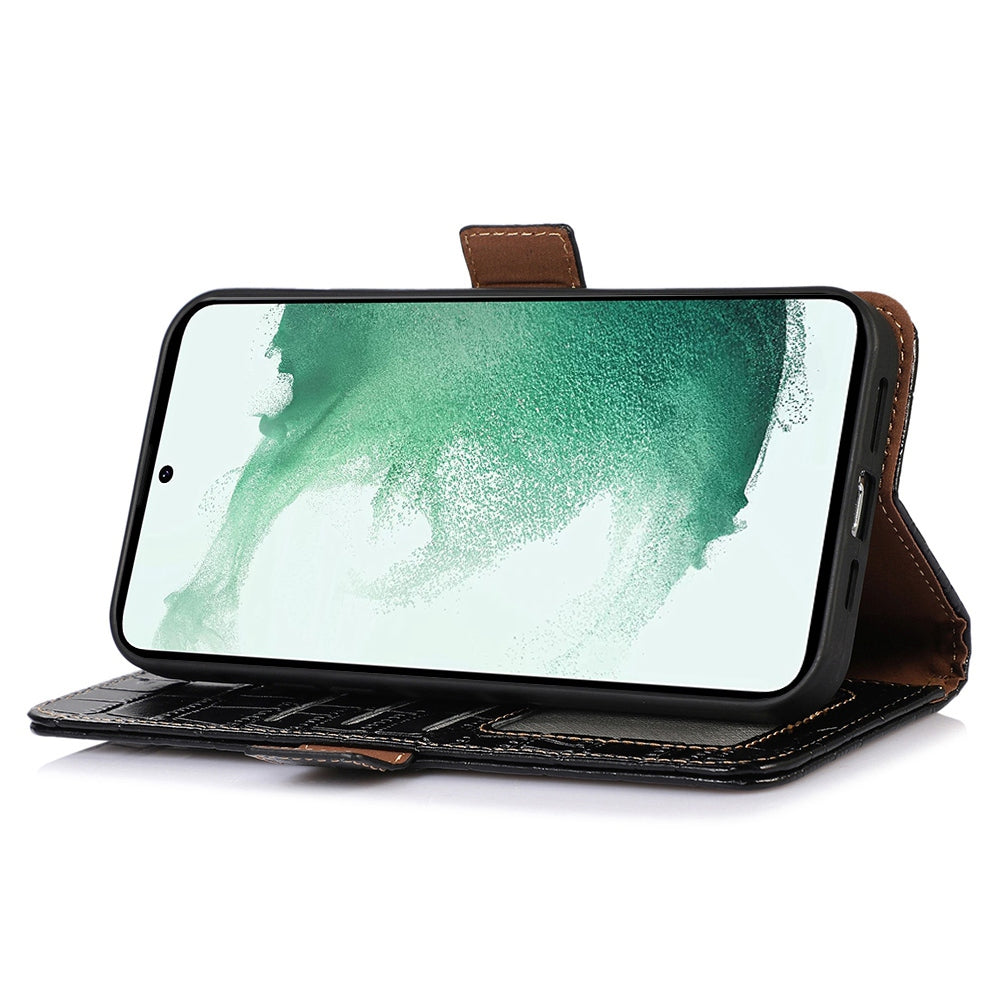 For Samsung Galaxy Xcover7 Wallet Case RFID Blocking Genuine Cow Leather Cover - Black
