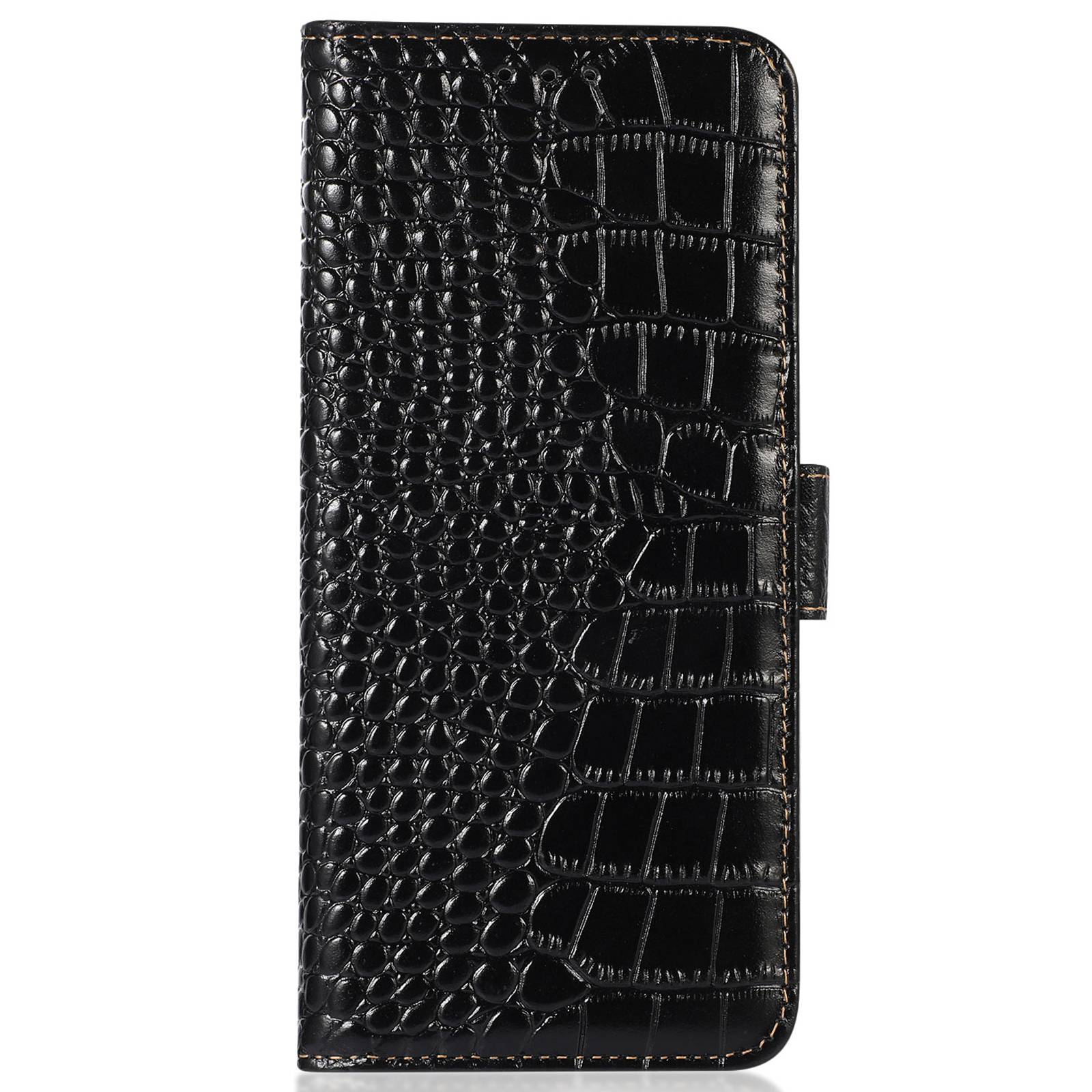 For Samsung Galaxy Xcover7 Wallet Case RFID Blocking Genuine Cow Leather Cover - Black