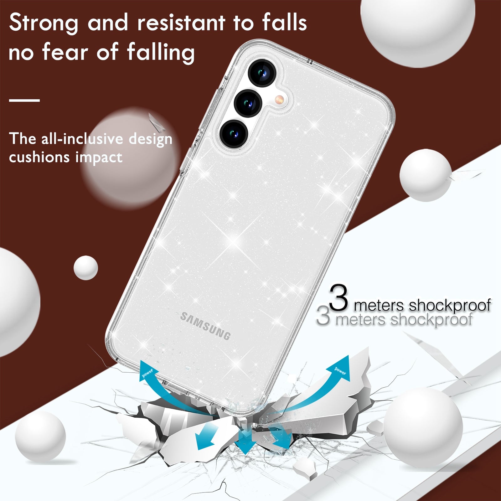 For Samsung Galaxy S23 FE Shockproof Case Anti-Drop Sparkly Glitter TPU+PC Clear Phone Case