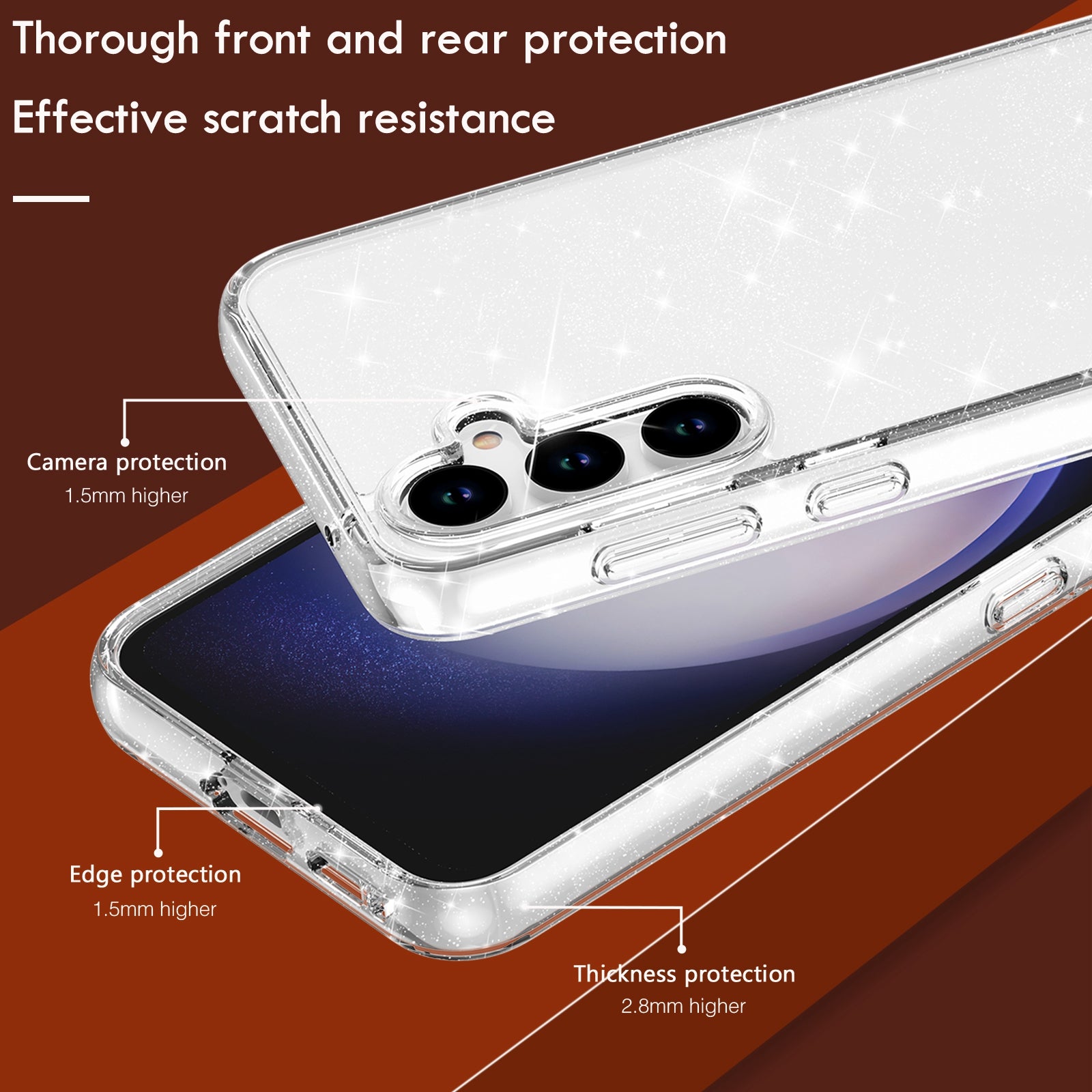 For Samsung Galaxy S23 FE Shockproof Case Anti-Drop Sparkly Glitter TPU+PC Clear Phone Case