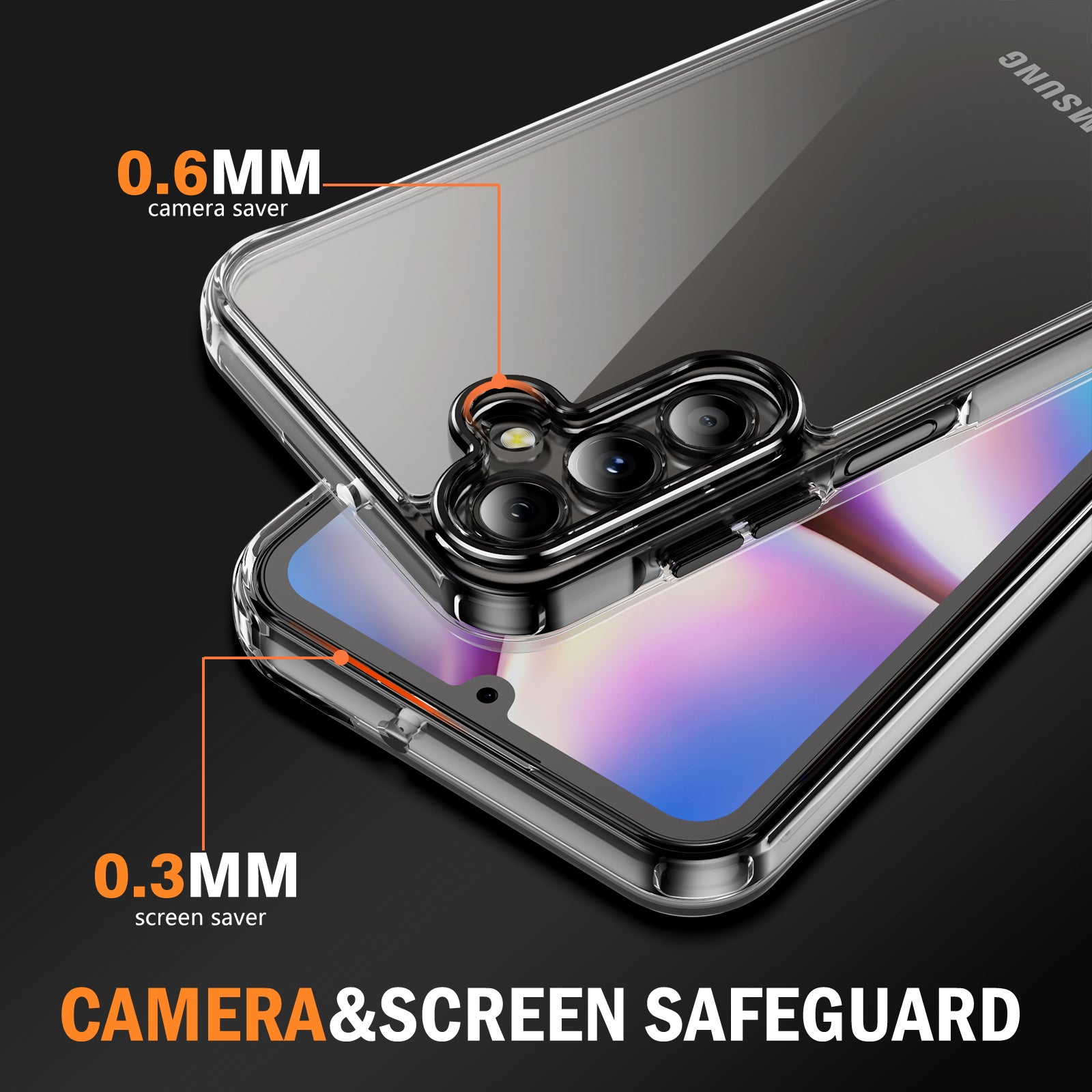 YSM Phone Case for Samsung Galaxy A15 4G / 5G Shock-Absorption Metal Lens Cover - Black