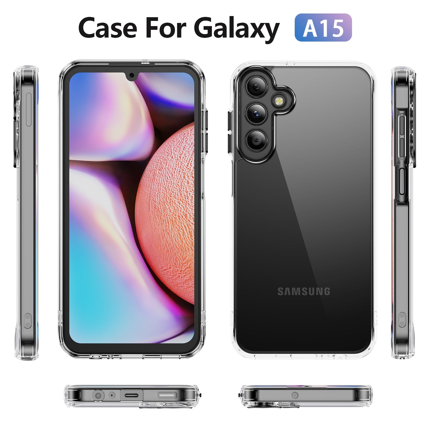 YSM Phone Case for Samsung Galaxy A15 4G / 5G Shock-Absorption Metal Lens Cover - Black
