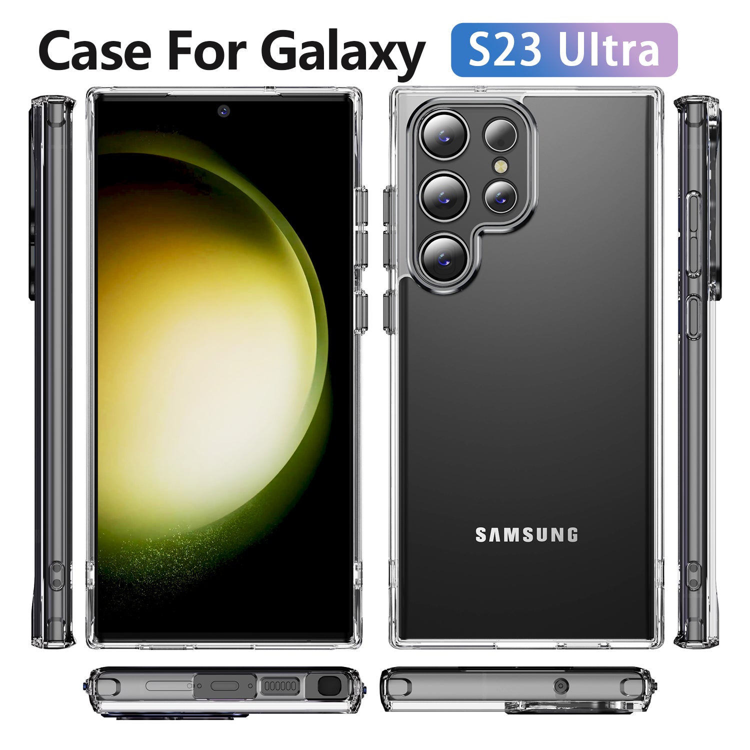 YSM For Samsung Galaxy S23 Ultra Metal Precise Lens Cutout Phone Case Acrylic+TPU Mobile Cover - Black