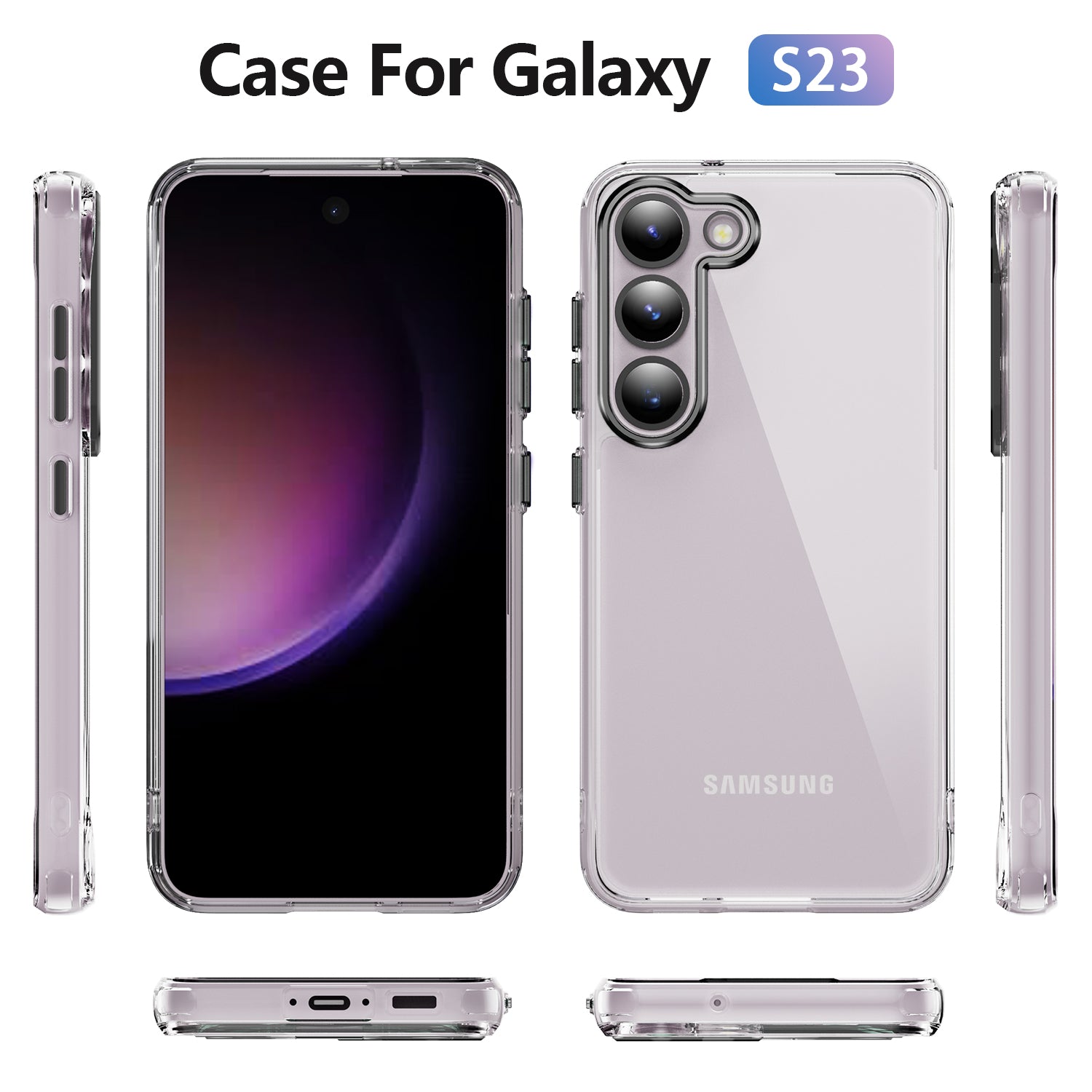 YSM For Samsung Galaxy S23 Shockproof Case Acrylic+TPU+Metal Precise Lens Cutout Phone Cover - Black