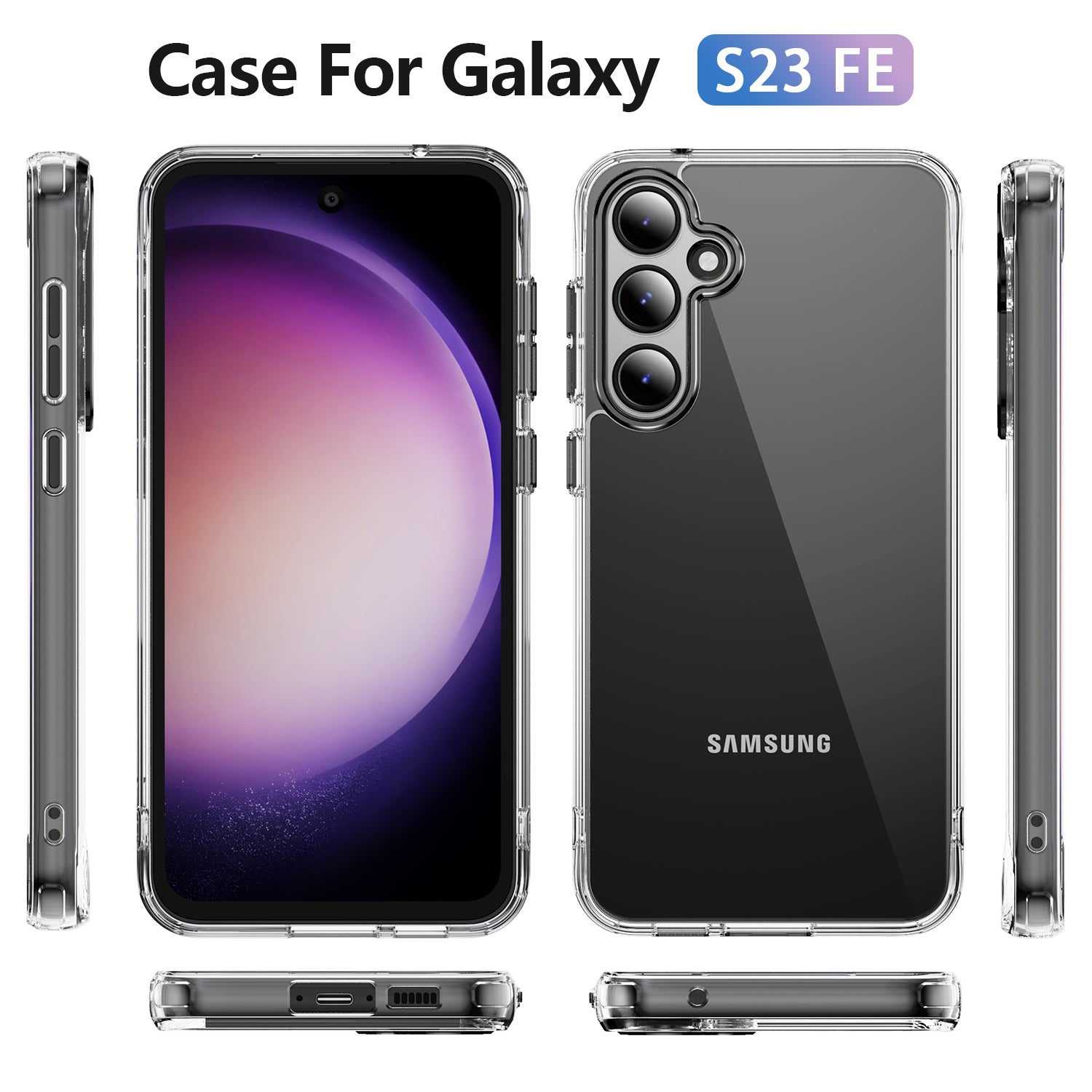 YSM Acrylic+TPU Case for Samsung Galaxy S23 FE Metal Precise Lens Cutout Protective Cover - Black