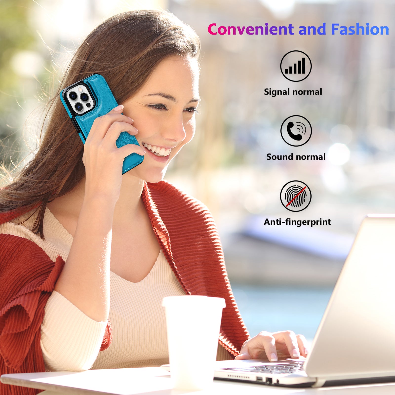 For iPhone 15 Pro Max Cell Phone Case Mandala Imprinted PU Leather+TPU Cover - Blue