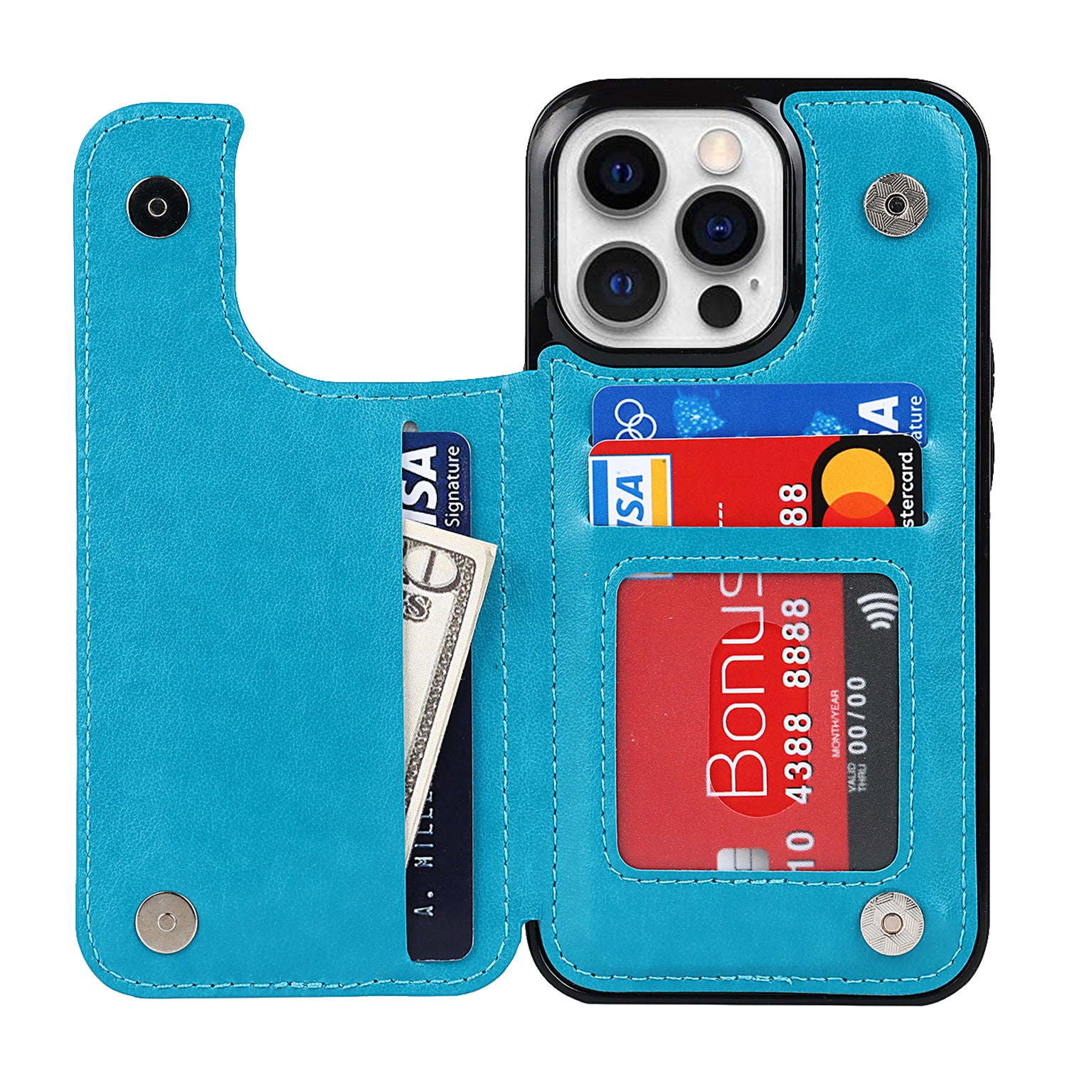 For iPhone 14 Pro Cell Phone Case Mandala Imprinted Drop Proof PU Leather+TPU Cover - Blue