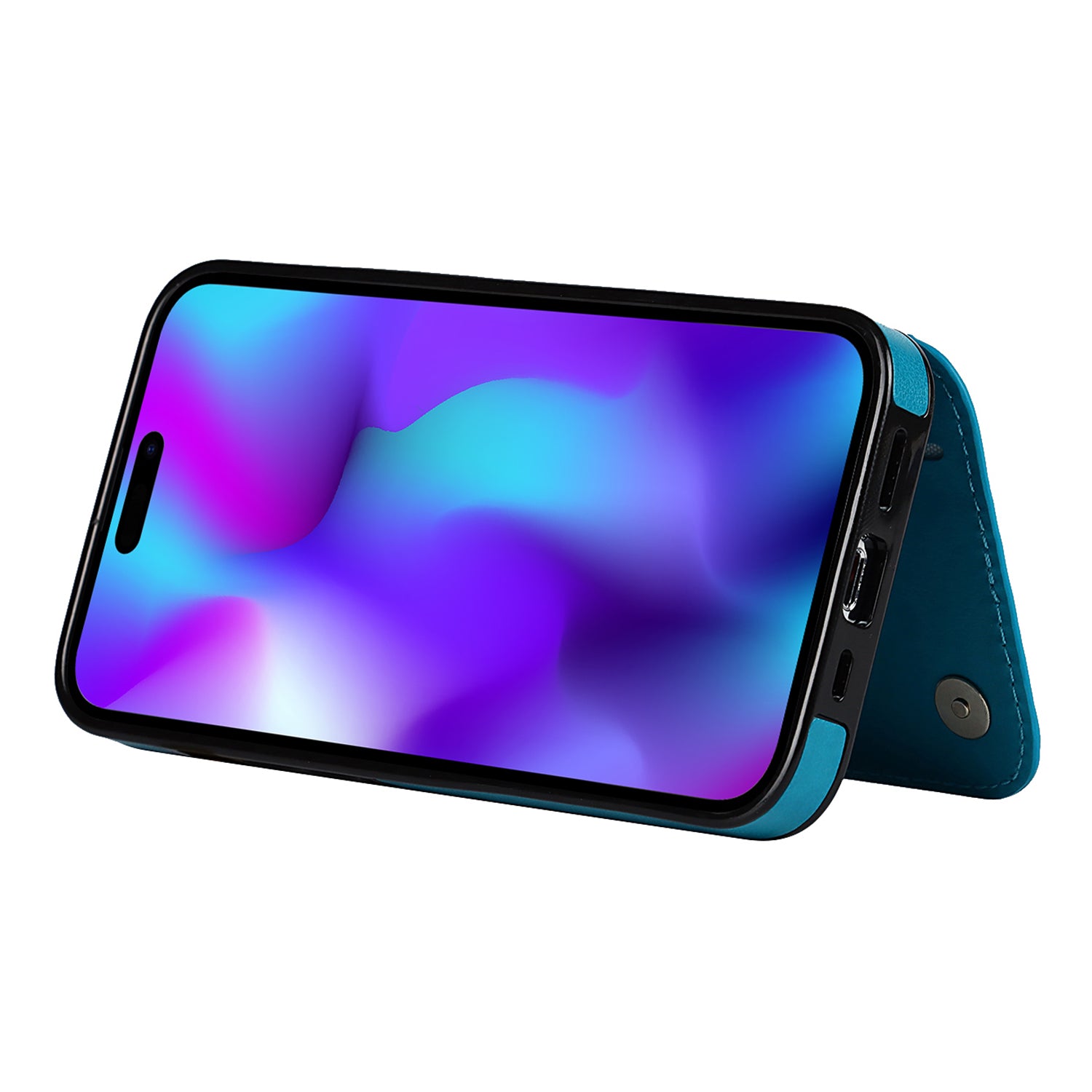 For iPhone 14 Pro Cell Phone Case Mandala Imprinted Drop Proof PU Leather+TPU Cover - Blue