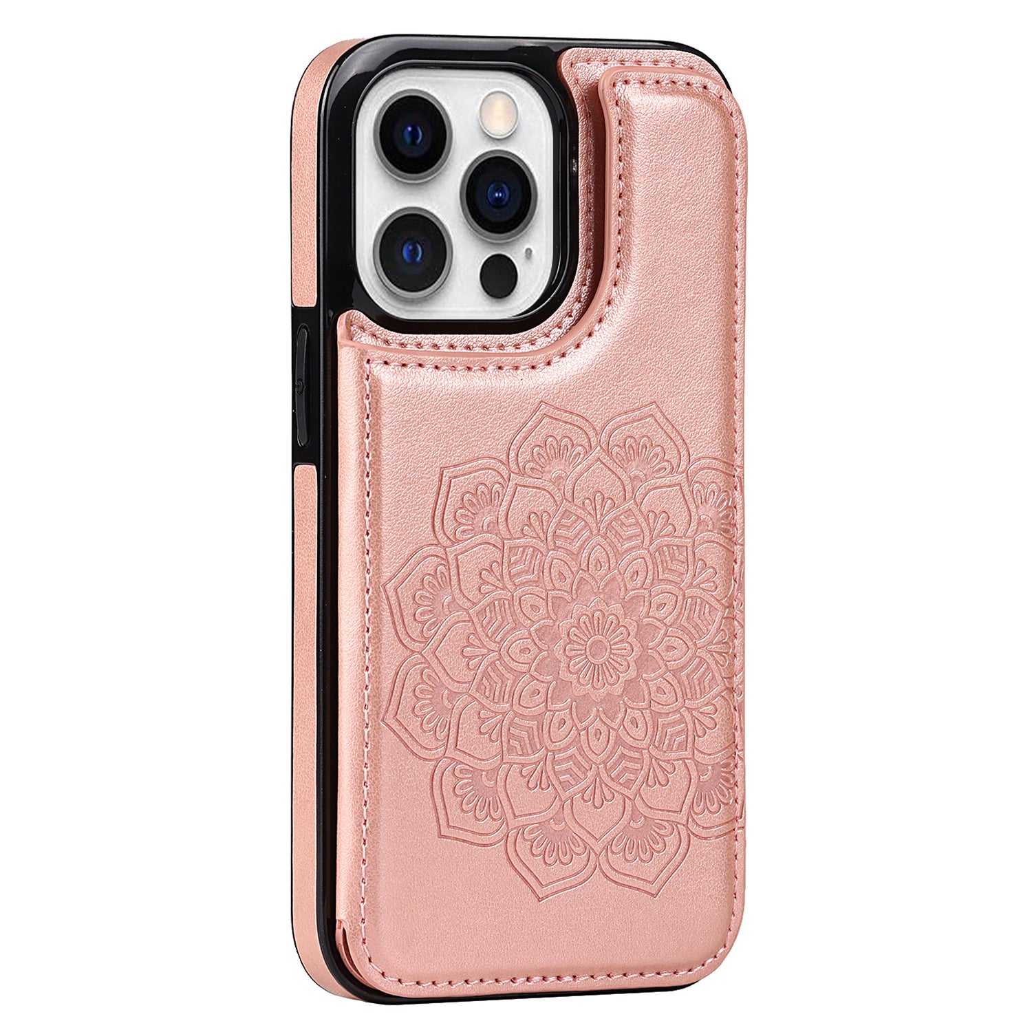 For iPhone 14 Pro Cell Phone Case Mandala Imprinted Drop Proof PU Leather+TPU Cover - Blue
