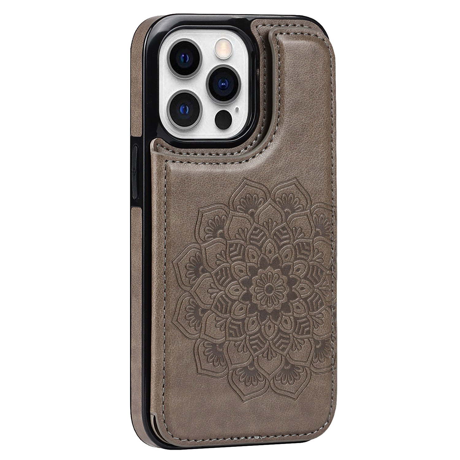 For iPhone 14 Pro Cell Phone Case Mandala Imprinted Drop Proof PU Leather+TPU Cover - Blue