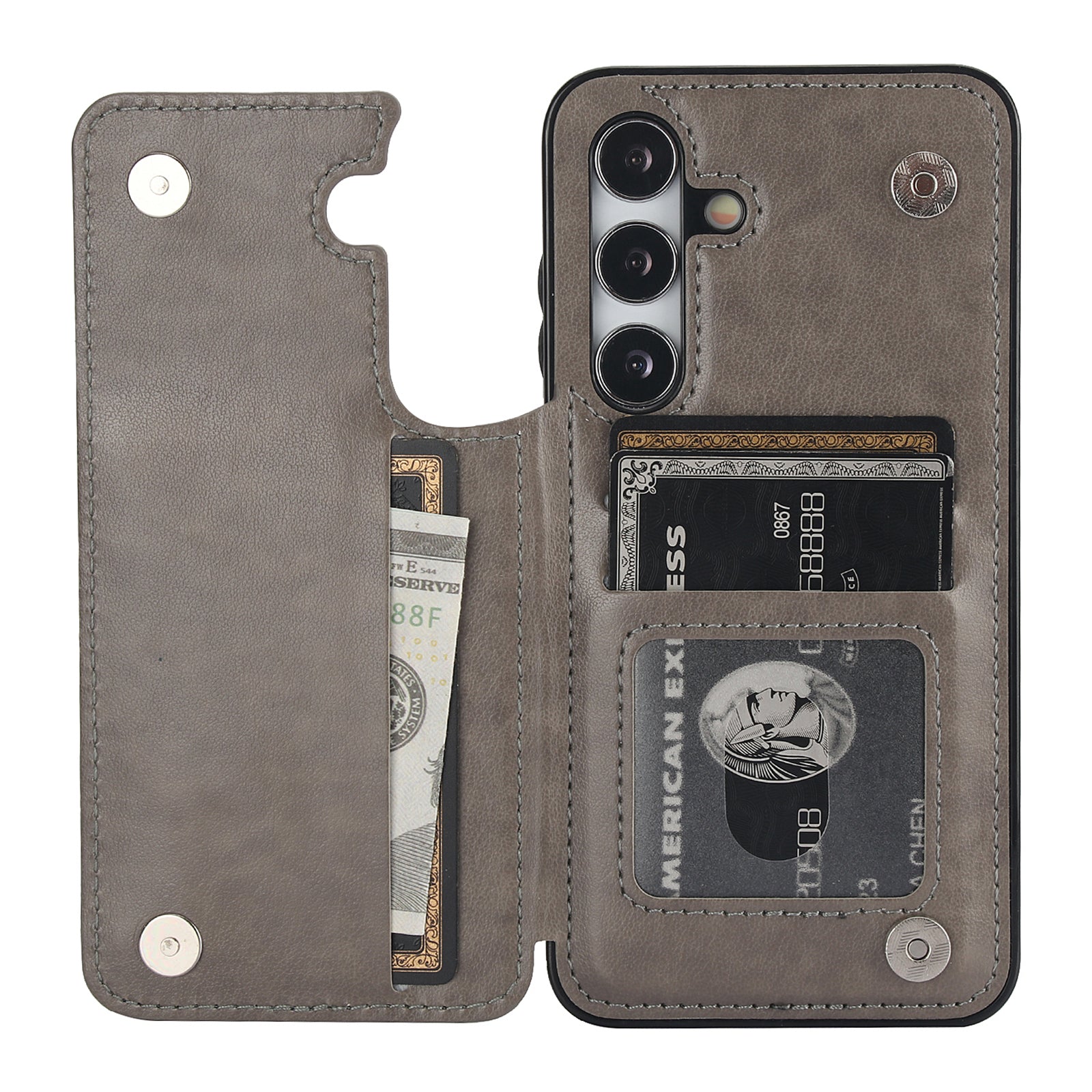 For Samsung Galaxy S24+ Cell Phone Case PU Leather Imprinted Mandala Flower Cover with Card Slots - Grey