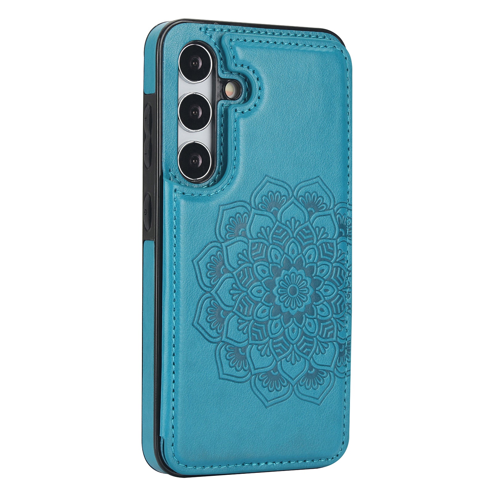 For Samsung Galaxy S24 Case Imprinted Mandala Flower PU Leather Kickstand Back Cover - Grey