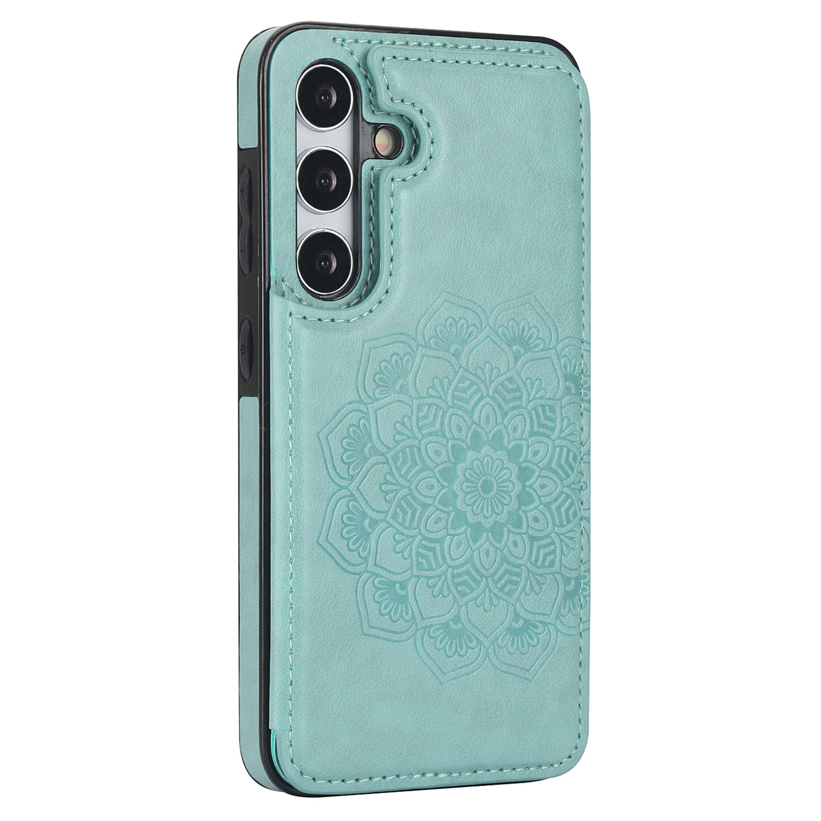 For Samsung Galaxy S24 Case Imprinted Mandala Flower PU Leather Kickstand Back Cover - Grey