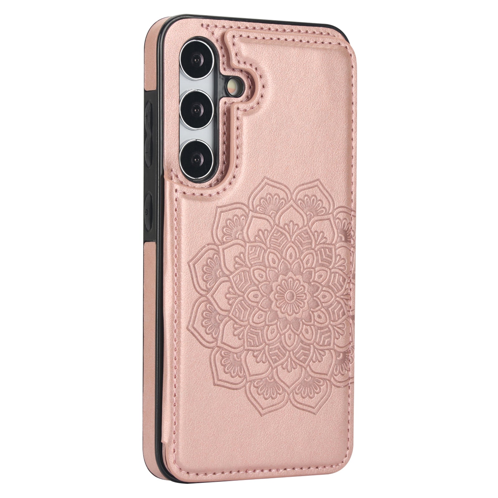 For Samsung Galaxy S24 Case Imprinted Mandala Flower PU Leather Kickstand Back Cover - Grey
