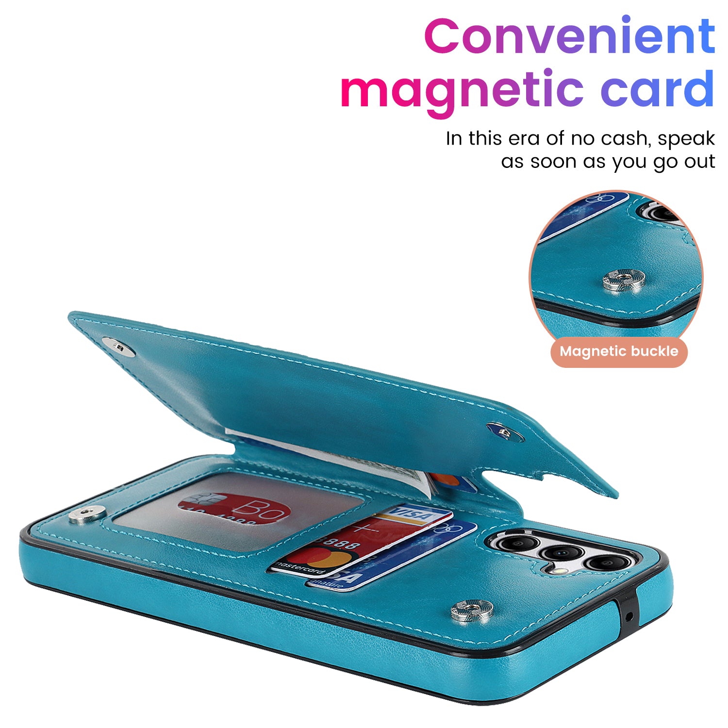 For Samsung Galaxy A15 5G Magnetic Phone Case Imprinted Mandala Flower Card Slots Cover - Dark Blue