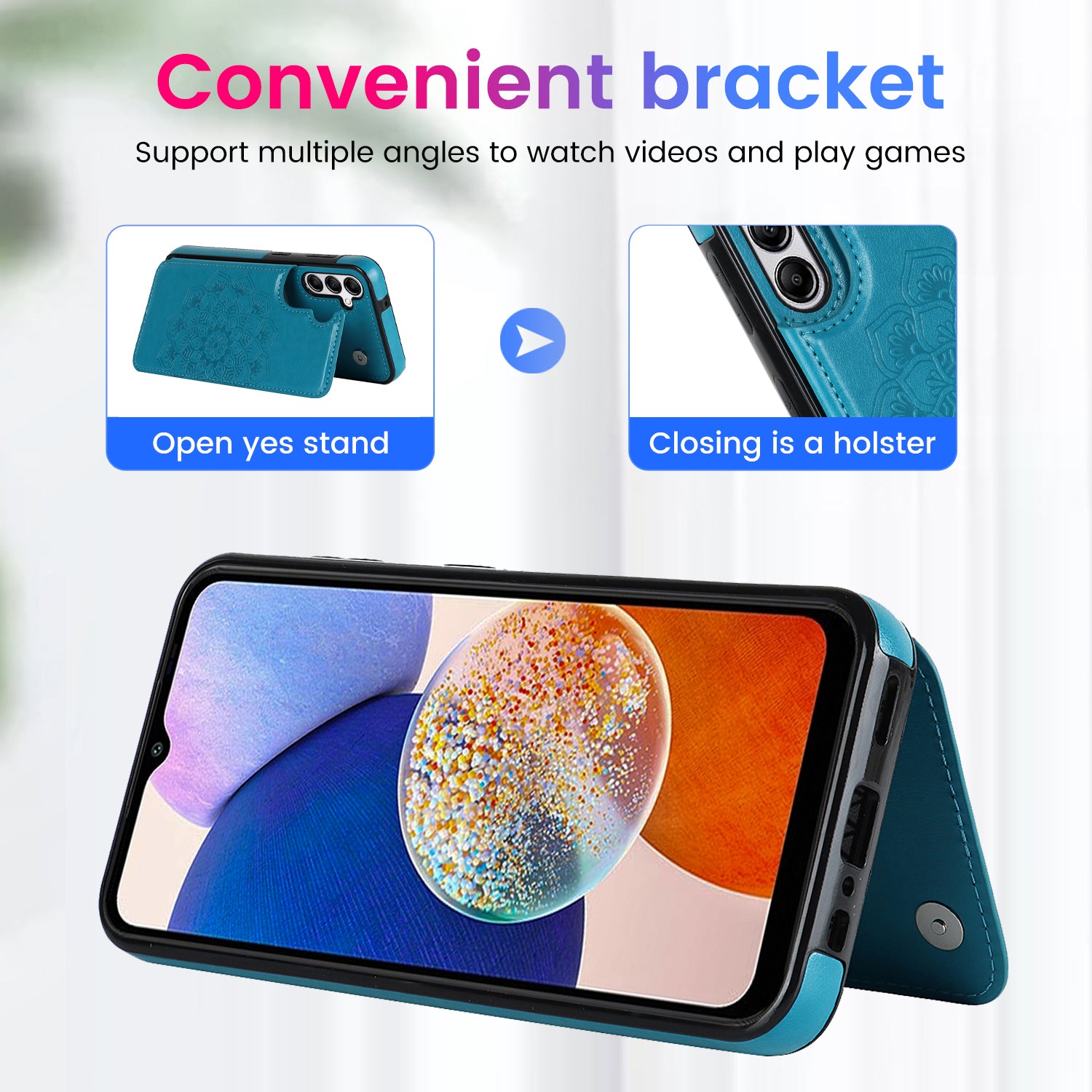 For Samsung Galaxy A54 5G Case Imprinted Mandala Flower Leather Protective Shell with Magnetic Buttons - Dark Blue