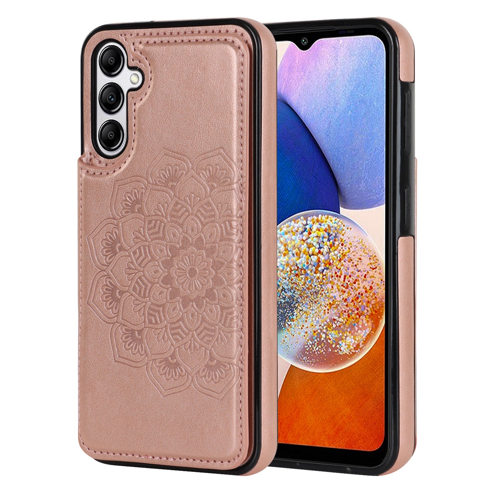 For Samsung Galaxy A54 5G Case Imprinted Mandala Flower Leather Protective Shell with Magnetic Buttons - Dark Blue