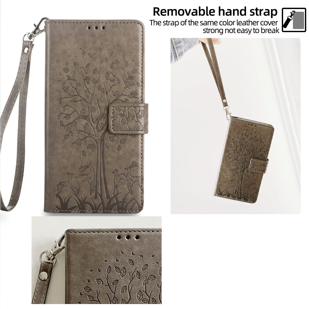 For Honor Play 50 Plus 5G / Play 8T 5G / X7b 4G / 90 Smart Case Imprinted Deer Tree Pattern Leather Phone Wallet Cover - Grey