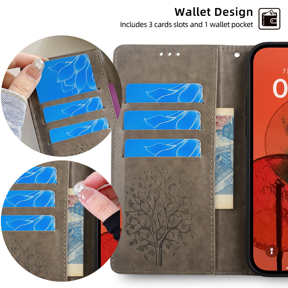 For Honor Play 50 Plus 5G / Play 8T 5G / X7b 4G / 90 Smart Case Imprinted Deer Tree Pattern Leather Phone Wallet Cover - Grey