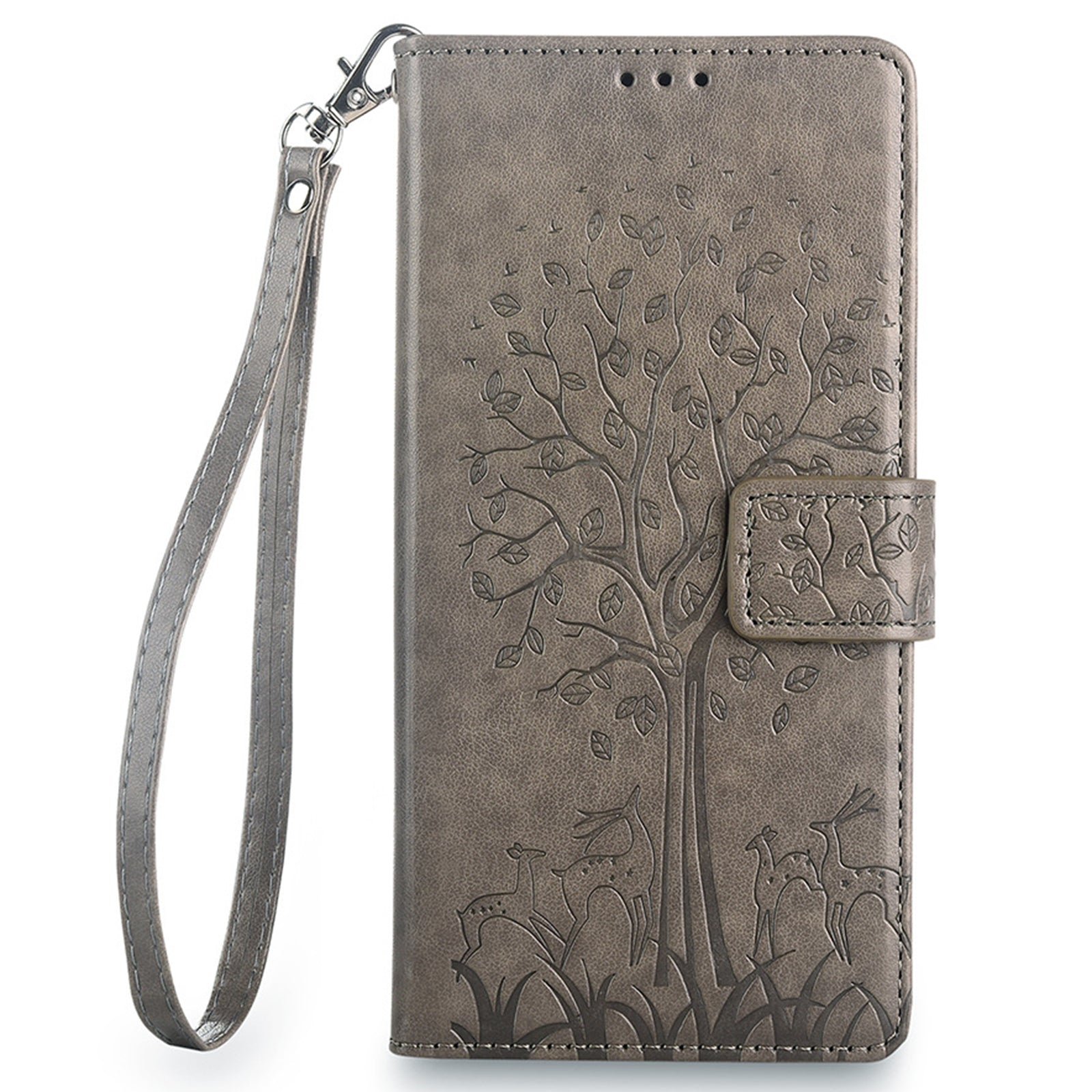 For Honor Play 50 Plus 5G / Play 8T 5G / X7b 4G / 90 Smart Case Imprinted Deer Tree Pattern Leather Phone Wallet Cover - Grey
