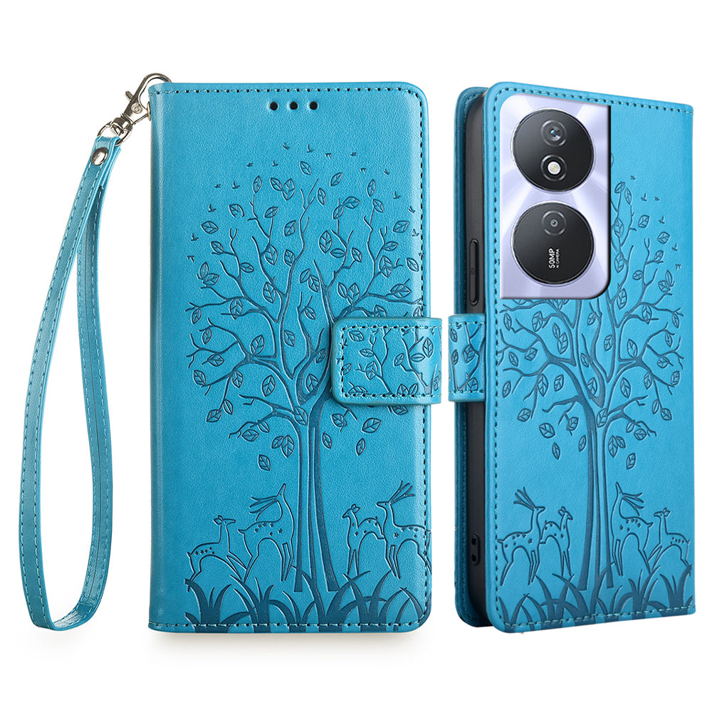 For Honor Play 50 Plus 5G / Play 8T 5G / X7b 4G / 90 Smart Case Imprinted Deer Tree Pattern Leather Phone Wallet Cover - Grey