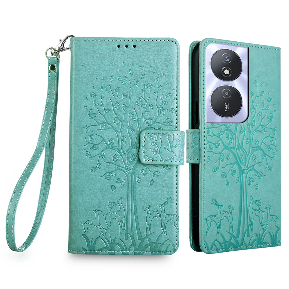 For Honor Play 50 Plus 5G / Play 8T 5G / X7b 4G / 90 Smart Case Imprinted Deer Tree Pattern Leather Phone Wallet Cover - Grey