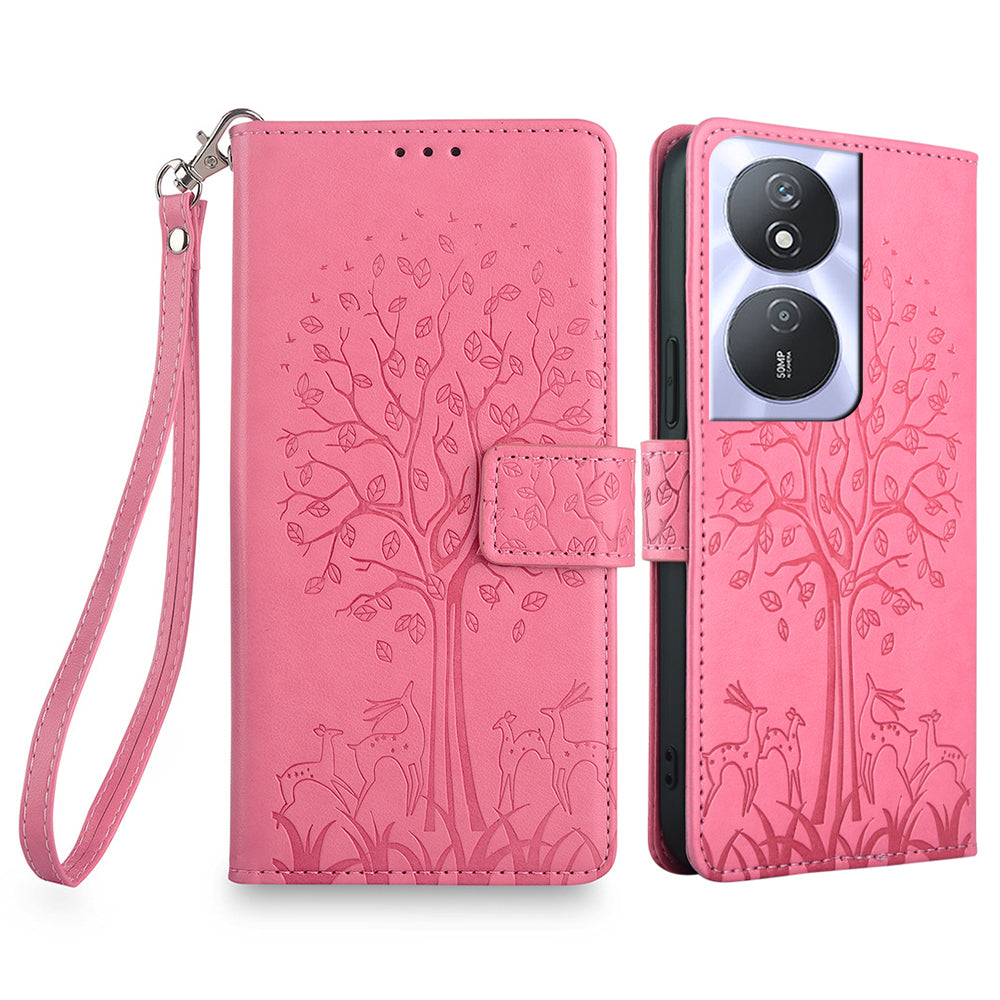 For Honor Play 50 Plus 5G / Play 8T 5G / X7b 4G / 90 Smart Case Imprinted Deer Tree Pattern Leather Phone Wallet Cover - Grey