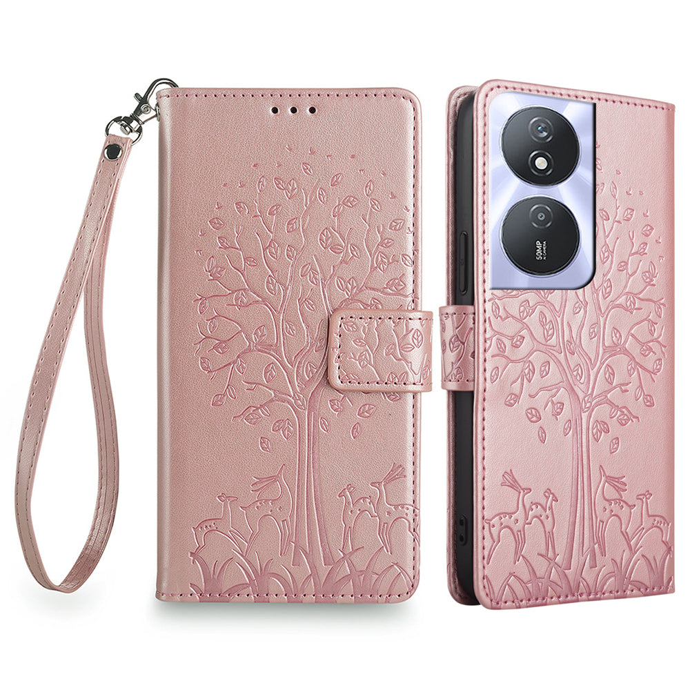 For Honor Play 50 Plus 5G / Play 8T 5G / X7b 4G / 90 Smart Case Imprinted Deer Tree Pattern Leather Phone Wallet Cover - Grey
