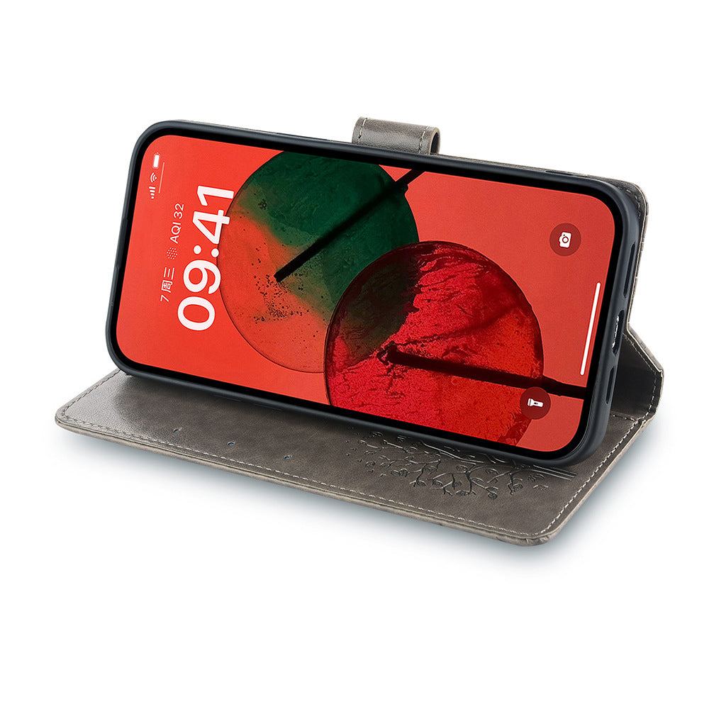 For Samsung Galaxy A15 4G / A15 5G Magnetic Case Imprinted Deer Tree Pattern Cover with Hand Strap - Blue