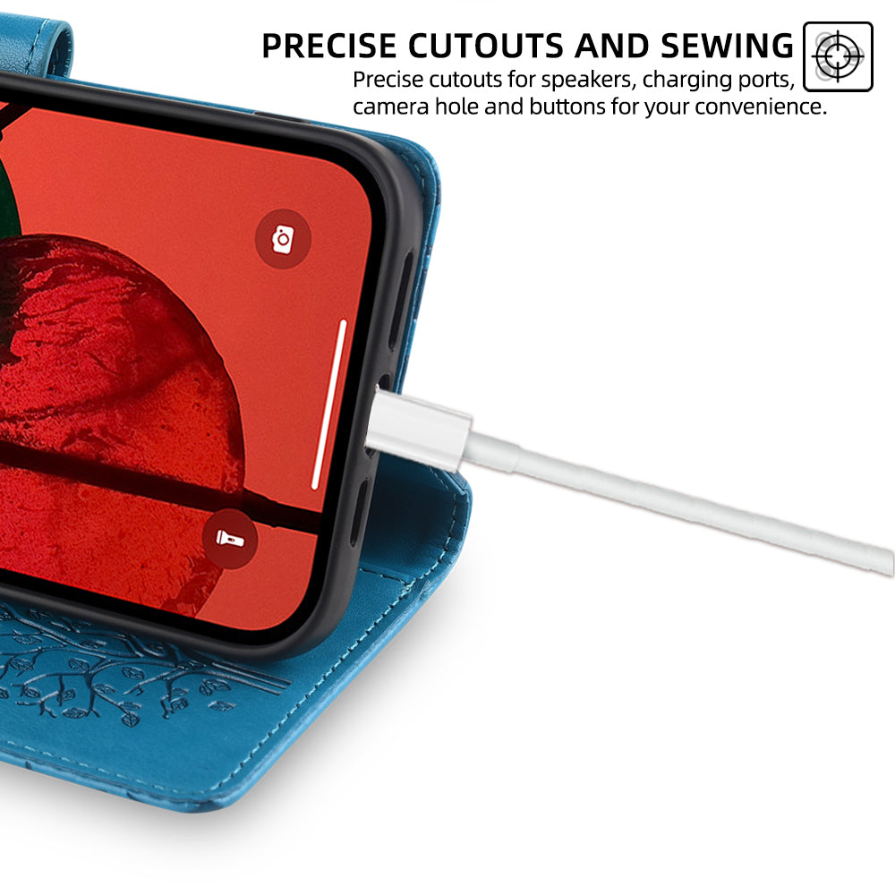 For Samsung Galaxy A15 4G / A15 5G Magnetic Case Imprinted Deer Tree Pattern Cover with Hand Strap - Blue