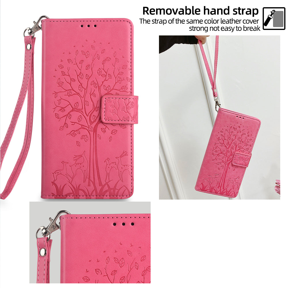 For Honor X50i+ 5G Magnetic Case PU Leather+TPU 3 Card Slots Phone Cover with Deer Tree Pattern - Pink