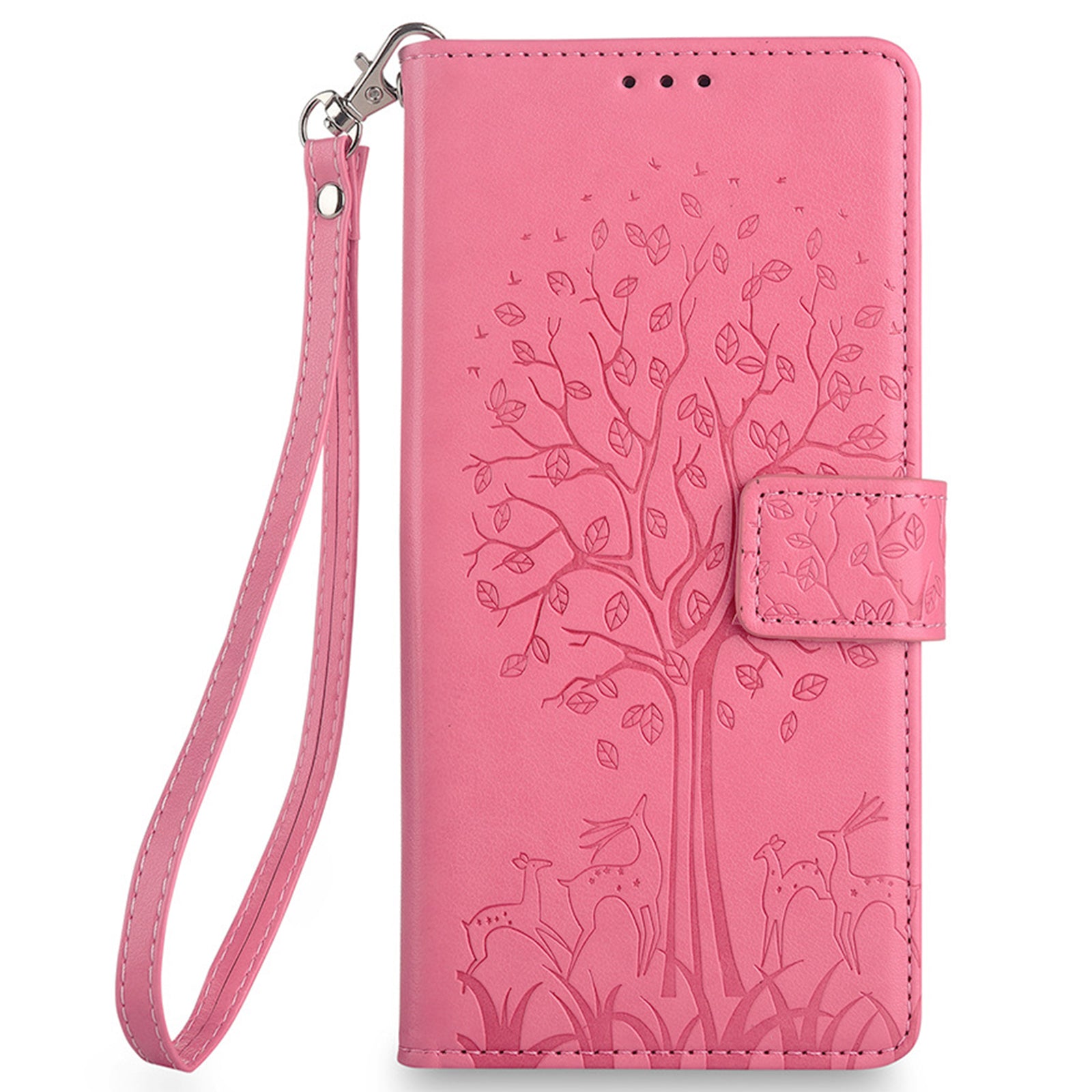 For Honor X50i+ 5G Magnetic Case PU Leather+TPU 3 Card Slots Phone Cover with Deer Tree Pattern - Pink
