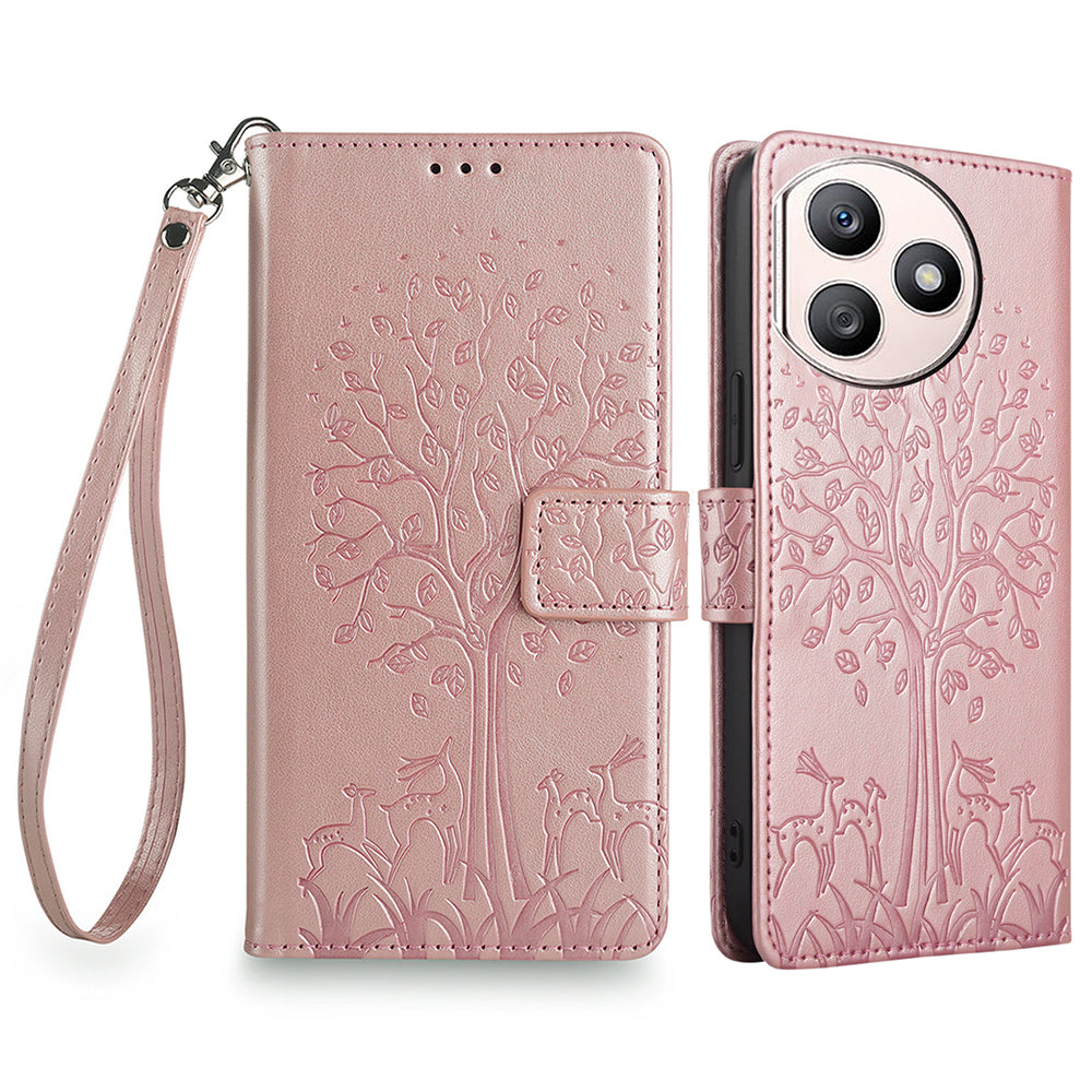 For Honor X50i+ 5G Magnetic Case PU Leather+TPU 3 Card Slots Phone Cover with Deer Tree Pattern - Pink