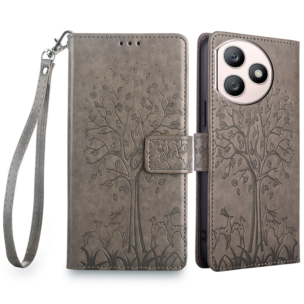 For Honor X50i+ 5G Magnetic Case PU Leather+TPU 3 Card Slots Phone Cover with Deer Tree Pattern - Pink