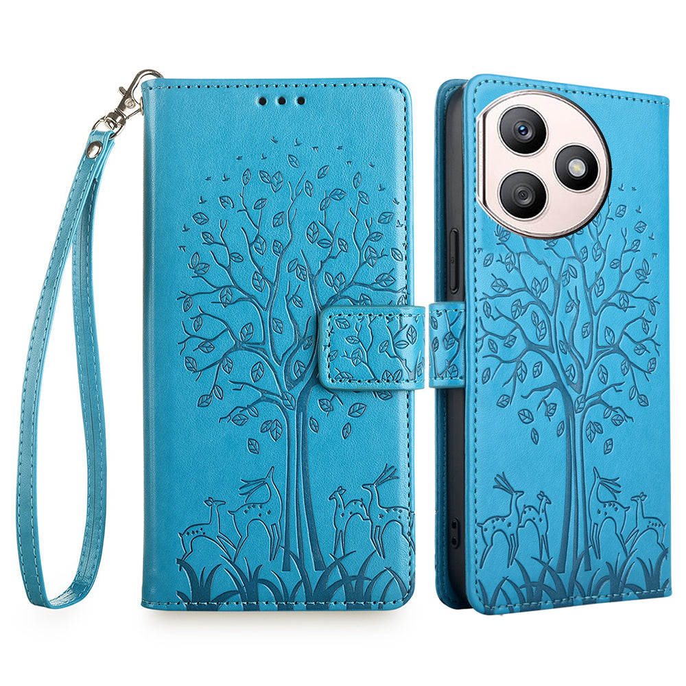 For Honor X50i+ 5G Magnetic Case PU Leather+TPU 3 Card Slots Phone Cover with Deer Tree Pattern - Pink