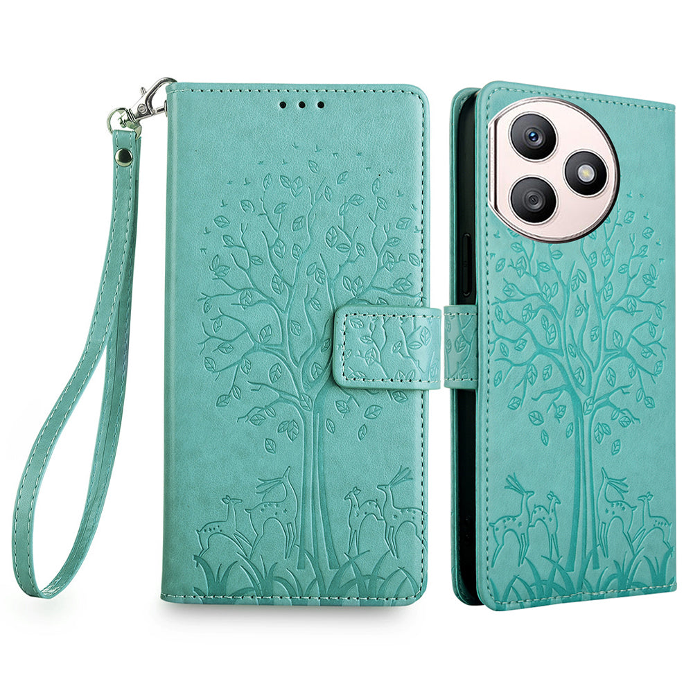 For Honor X50i+ 5G Magnetic Case PU Leather+TPU 3 Card Slots Phone Cover with Deer Tree Pattern - Pink