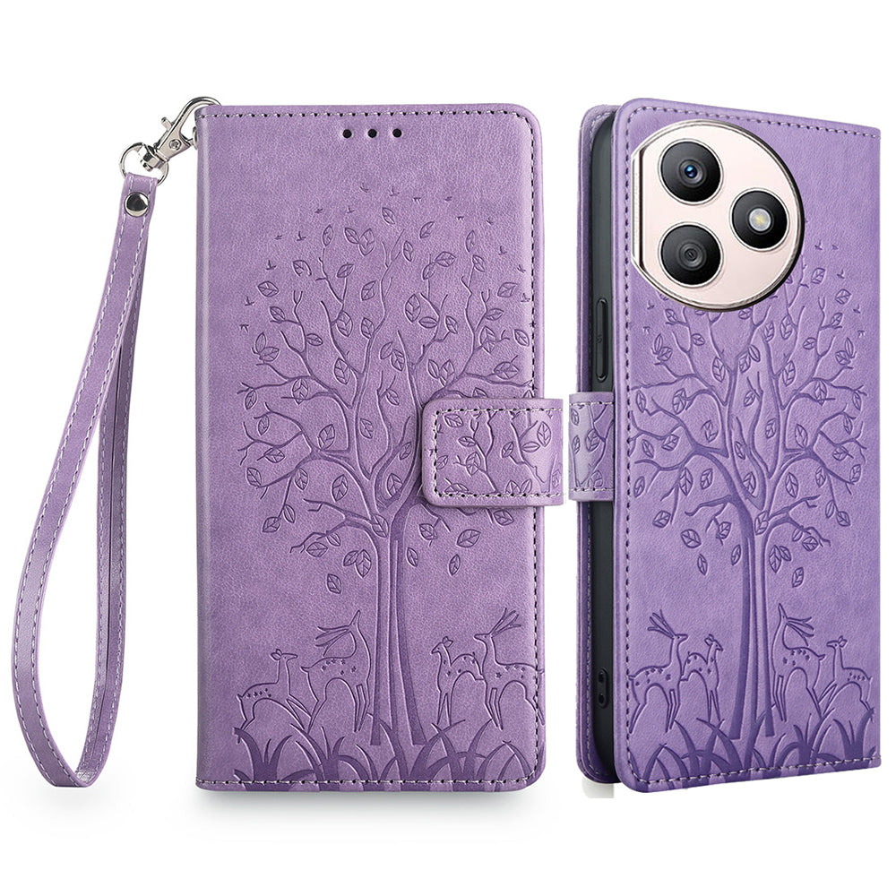 For Honor X50i+ 5G Magnetic Case PU Leather+TPU 3 Card Slots Phone Cover with Deer Tree Pattern - Pink