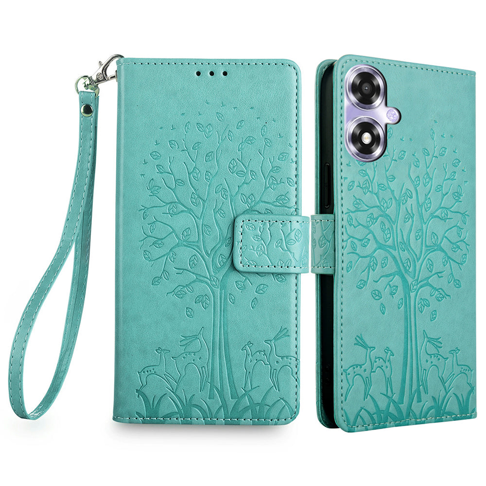 For Oppo A2x 5G / A2m 5G Case Imprinted Deer Tree Pattern Shockproof Stand Mobile Phone Cover - Purple